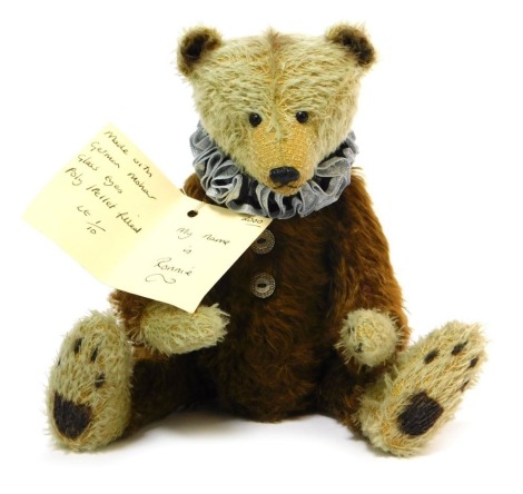 An Anita Hill mohair Teddy bear, named Ronnie, dated 2000, LE1-10, with silver coloured ruff, 25cm high.