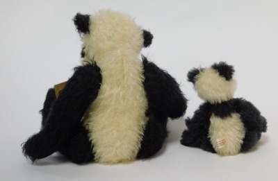 Two mohair bears modelled as pandas, comprising Changa by Barbara Hedges, 24cm high, and another by Dean's Rag Book Company, 13cm high. - 2