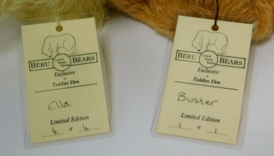 Two Beru Bears mohair Teddy bears, an exclusive to Teddies Den, comprising Buster, limited edition 1/1, 22cm high, and Ella, limited edition 4/4, 23cm high. - 2