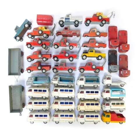 A group of diecast vehicles, play worn, to include Corgi Toys Commer three quarter tonne chassis, Corgi Land Rover 109WB, etc. (1 tray)