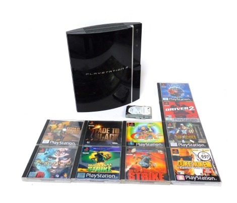 A PlayStation 3, together with various PlayStation 1 games, to include Legacy of Kain Soul Rearer, Duke Nukem, Driver 2, etc.