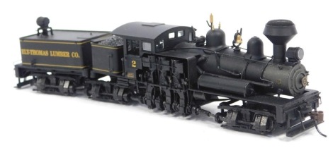 A Spectrum from Bachmann HO gauge 80-ton three truck Shay locomotive, black livery and sign written Ely-Thomas Lumber Co 2 (wood cab), No 81904, boxed.