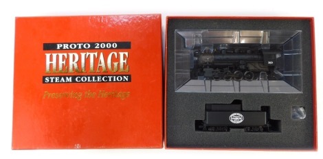 A Proto 2000 Heritage Steam Collection HO gauge Usra steam locomotive, 0-8-0, 313, black livery, with Indiana Harbor Belt Chicago Rail Roads tender, 23310, boxed.