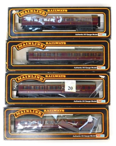 Four Mainline Railways LMS 57 First-Third Class corridor coaches, crimson livery, 3621.