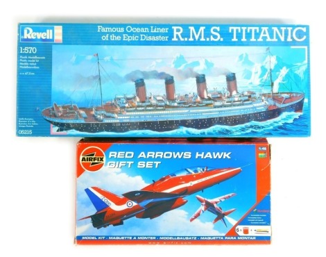 A Revell RMS Titanic scale model kit, 1:570, 05215, together with an Airfix Red Arrows Hawk model kit, 1:48, both boxed.