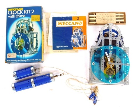 Various Meccano, to include a Meccano clock kit 2 with chime, loose Meccano, motor, etc. (2 boxes)