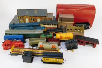 A quantity of OO gauge track, carriages, rolling stock, buildings, etc. (3 boxes) - 2