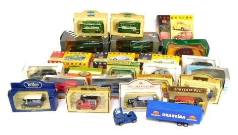 Various diecast vehicles, to include Vanguards Austin A40 van, Ford Anglia, Triumph Herald, a Corgi Classics Q949-19 Bedford Type OB coach, Days Gone cars, a Dinky 1948, CWT van, etc. (2 trays)