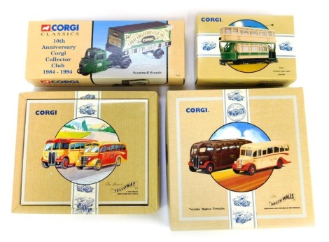 Various Corgi diecast vehicles, to include a Scammell Scarab, The South Wales Bedford OB coach and AEC Regal, The Buses of Yellow Way, 1AC Regal and 1 Bedford OB coach, and a double deck Trans Grimsby, boxed.