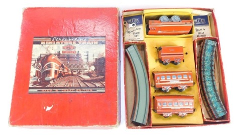 A Mettoy Railways Streamline tin plate miniature train set, boxed.