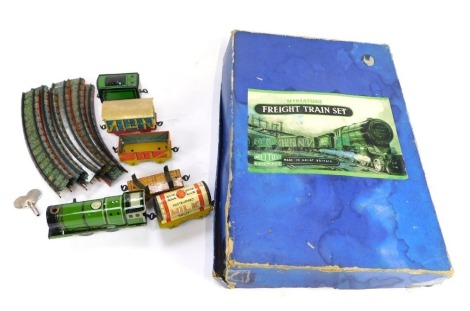 A Mettoy Railways miniature tin plate freight train set.