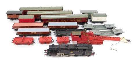 A group of OO gauge model railway, to include a Hornby OO locomotive 80054, black British Railways livery, various carriages, rolling stock, etc. (1 tray)