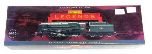 A Hornby Legends OO gauge BR 2-10-0 Evening Star Class 9F locomotive, and tender, 2-10-0, 92220, green livery, boxed.