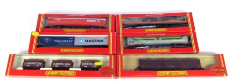 A group of Hornby OO gauge rolling stock, to include a BR Bogie milk van syphon H1477 R6054, a 100 ton tank wagon, R6045, car transport R126, etc.