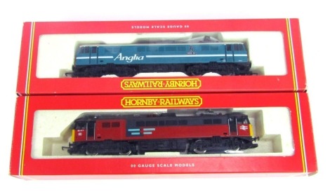 A Hornby OO gauge Anglia Railways BO-BO electric Class 86 locomotive, NHS50, R2120, and a further Hornby locomotive in associated box.