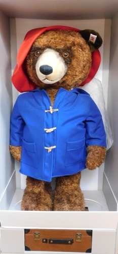 A Steiff life size Paddington Bear, 106cm high, together with suitcase, containing jar of faux marmalade, and faux sandwich, limited edition 37/350, dated 2017, boxed.