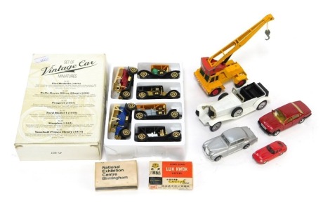 A group of diecast vehicles, comprising a Matchbox Taylor Jumbo crane, a Matchbox Models of Yesteryear 1928 Mercedes Benz, a Readers Digest set of vintage car miniatures, etc. (a quantity)