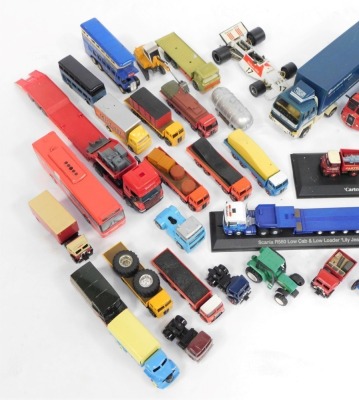 Corgi, Matchbox and other diecast, including Matchbox Superkings K13/20 DAF truck, Dinky Supertoys Foden flat bed truck, Dinky Panhard articulated lorry, AEC Regent fire engine, Scania R560 low cab and low loader Lilly Jean, etc. (3 trays) - 2