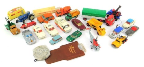 Dinky, Corgi and other playworn diecast vehicles, including Dinky Toys AEC articulated lorry, Dinky Toys Ford Transit van, Dinky Toys Ford Zodiac, Dinky Toys recovery truck, Dinky Toys Range Rover, etc. (1 tray)