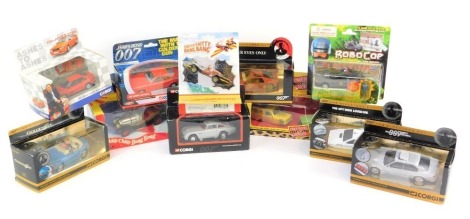 Corgi film and television diecast, to include CC99111 Only Fools and Horses Ford Capri and Reliant Regal Super Van, CC02701 DCI Gene Hunt Audi Quattro, CC04512 James Bond The Spy Who Loved Me Lotus Underwater, CC04904 James Bond Goldeneye BMW Z3, CC05104 