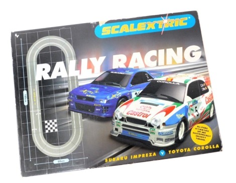 A Scalextric Rally Racing slot car set, to include Subaru Impreza and Toyota Corolla.