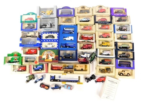 Lledo Days Gone and Pro Motors diecast vehicles, to include Lledo Co-op two piece Mini Cooper set, Readers Digest set of vintage car miniatures, Co-op Dairy Millennium Collection, Sarsons Vinegar 1934 Model A Ford State Truck, etc. (1 box)