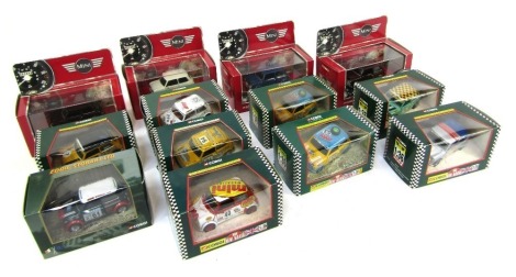 Corgi boxed Minis, including CC82207 Mini 40 in Old English White, Corgi Classics Mini Mania 136 Minis including 04421 Kenya Safari Rally Mini, 04444 Jungle.com Safari Rally Mini, etc. (1 tray)