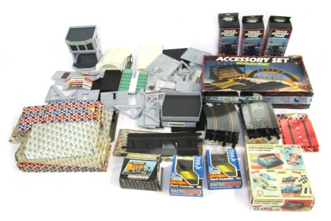 Scalextric track and accessories, including C452 Think Tank, A262 hand controller, track support piers, Scalextric accessory set, etc. (2 boxes)