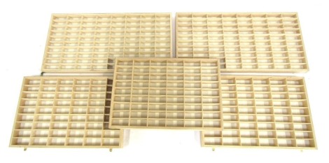 Five plywood wall mounted diecast car display cases.