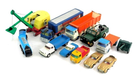 Britain's, Corgi and other playworn diecast, including Corgi Toys James Bond Aston Martin DB5, Corgi Toys ¾ tonne chassis, Corgi Toys Dodge Kew Fargo, etc. (1 tray)