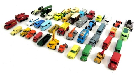 Matchbox, Hussy and other playworn die cast, including Matchbox series number 13 Dodge wreck truck, Volkswagen Caravette number 34, 1908 OP Mercedes, 1926 type 35 Bugatti, snow track, etc. (1 tray)