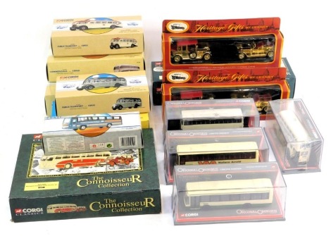 Corgi Commercials, Corgi The Original Omnibus and other boxed diecast, including 35002 London Transport AEC Route Master bus RM664 set, 97170 Burlingham Seagull Woods coach, 97830 Daimler Duple coach Scout Motor Services Limited, 42903 Optare Delta Blackp