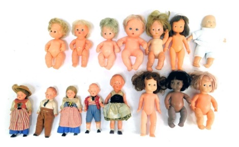 A group of small dolls, comprising five 1950s Edi Ahd German jointed dolls, three Amanda Jane dolls and various 1970s dolls. (a quantity)