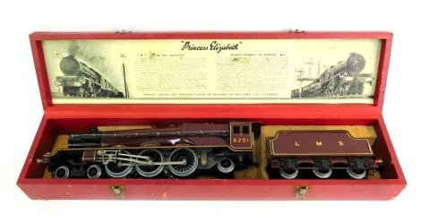 A Hornby Princess Elizabeth locomotive model, in red livery no. 6201, in presentation box.