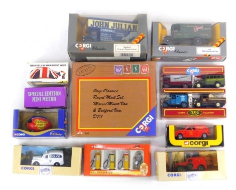 Diecast cars, comprising Corgi Classic Vehicles, Cameo Railway Collection, Cadburys Creme Eggs, Royal Mail van, Corgi Classic Royal Mail box set, Corgi Special Edition , etc. (1 tray)