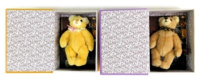 Two plush Hug a Book Collection Charlie Bear Teddy bears, to include The Pawsome Facts Directory, and The Guide to being Bear-illiant, in purple and yellow cases. - 4