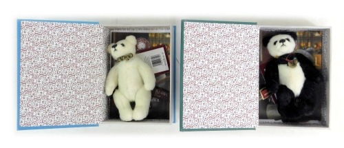 Two Charlie Bears Study Buddy handbooks, to include The Blue Study Buddy Handbook, with cream bear, and The Green Study Buddy Handbook, with Snuggleability Bear. (2)