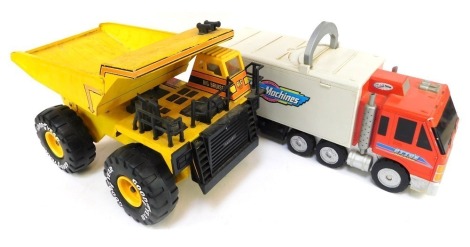 A Truck Sounds Big Bruiser dumper truck, and a Micro Machines car storage truck.