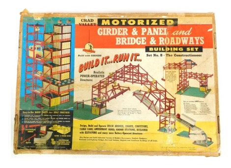 A Chad Valley motorised girder and panel bridge and roadway building set, set number 8, boxed.