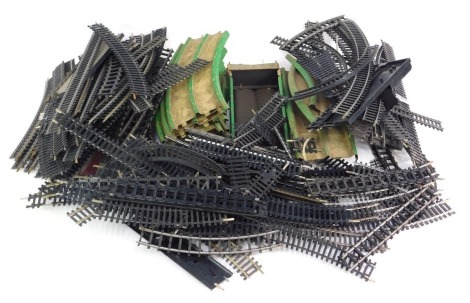 A quantity of tinplate railway Hornby track. (1 box)