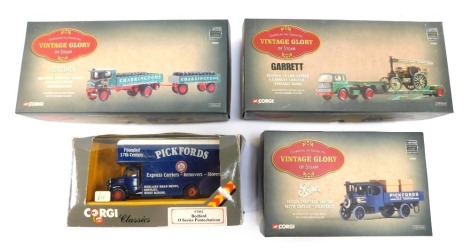 Three Corgi Vintage Glory of Steam models, comprising a Bedford TK low loader, a Sentinel drop side wagon, a Foden drop side wagon, and a Corgi Bedford O series Pantechnicon, boxed. (4)