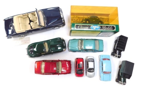 Diecast collectors cars, comprising Corgi Classics model, a 1993 Franklin Mint Procession model Rolls Royce, Matchbox Superkings BMW 750 IL, Lledo Models of Yesteryear, etc. (1 tray)