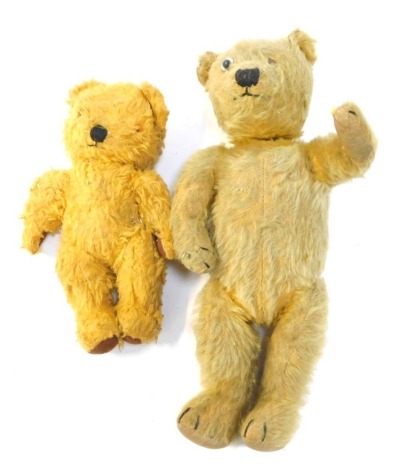 Two plush blonde jointed Teddy bears.