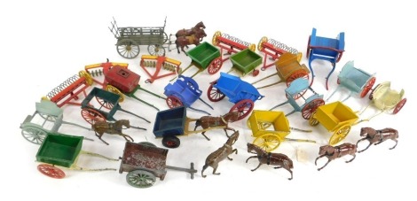 Britain's and other diecast farming vehicles, pull cart, horses, agricultural ploughs, etc. (1 tray)