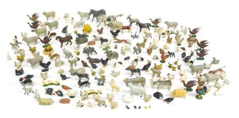 A group of Britain's lead farm animals, to include rabbits, sheep, cows, geese, hens, etc. (1 tray)