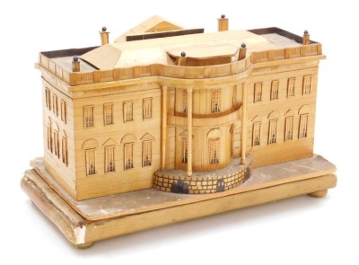 A 19thC straw model box of Clarendon House, town mansion of the Earl of Clarendon and the Duke of Albemarle, bears label to base, raised on a gilt wood stand, model 22cm wide. - 2