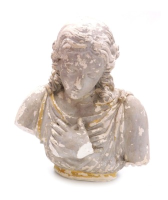 A 19thC Continental plaster bust of the Penitent Magdalene, 41cm high.