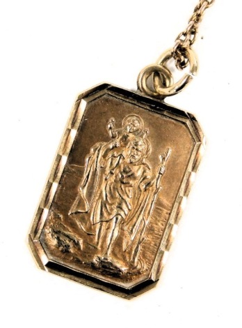 A 9ct gold St Christopher pendant, on a belcher link neck chain, with a bolt ring clasp, stamped 9ct, 4.6g.