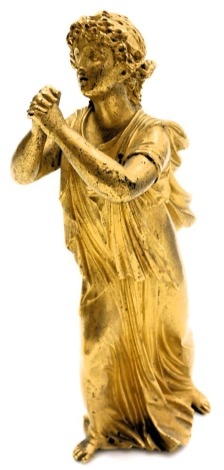 An early 19thC Regency gilt bronze figure of a woman, in classical robes, her arms clasped in supplication, 23cm high.