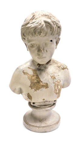 A 19thC plaster bust of a boy, on an integral socle, 43cm high.